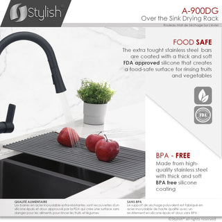 Stylish 20" Over The Sink Roll-Up Dish Drying Rack, Dark Gray