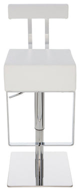 Aria Adjustable Leather Barstool, White