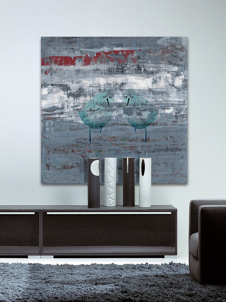 "Two Blue Birds" Painting Print on Wrapped Canvas, 40"x40"