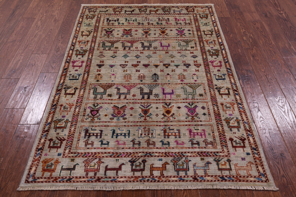4' 1" X 6' 1" Persian Gabbeh Tribal Hand Knotted Wool Rug - Q12620