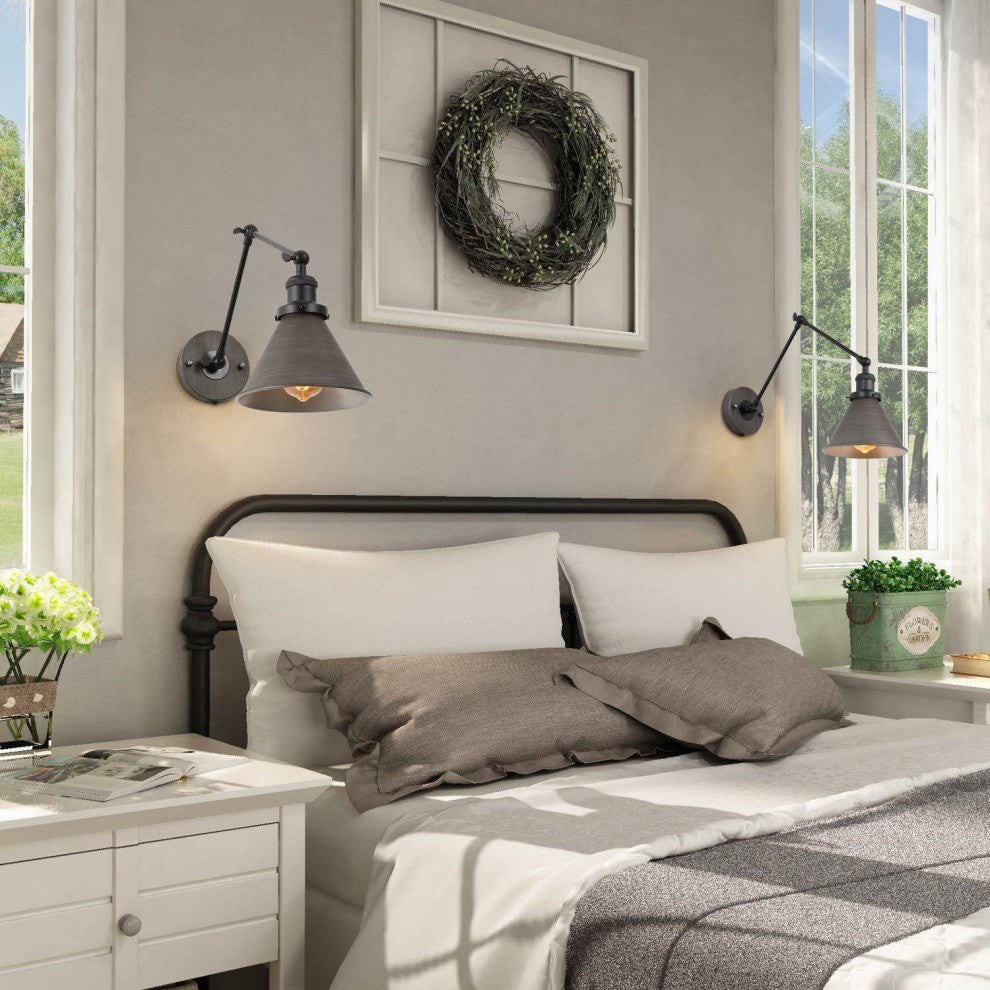 Industrial Wall Lamp Adjustable Wall Sconces Plug-in Sconces Brushed Silver