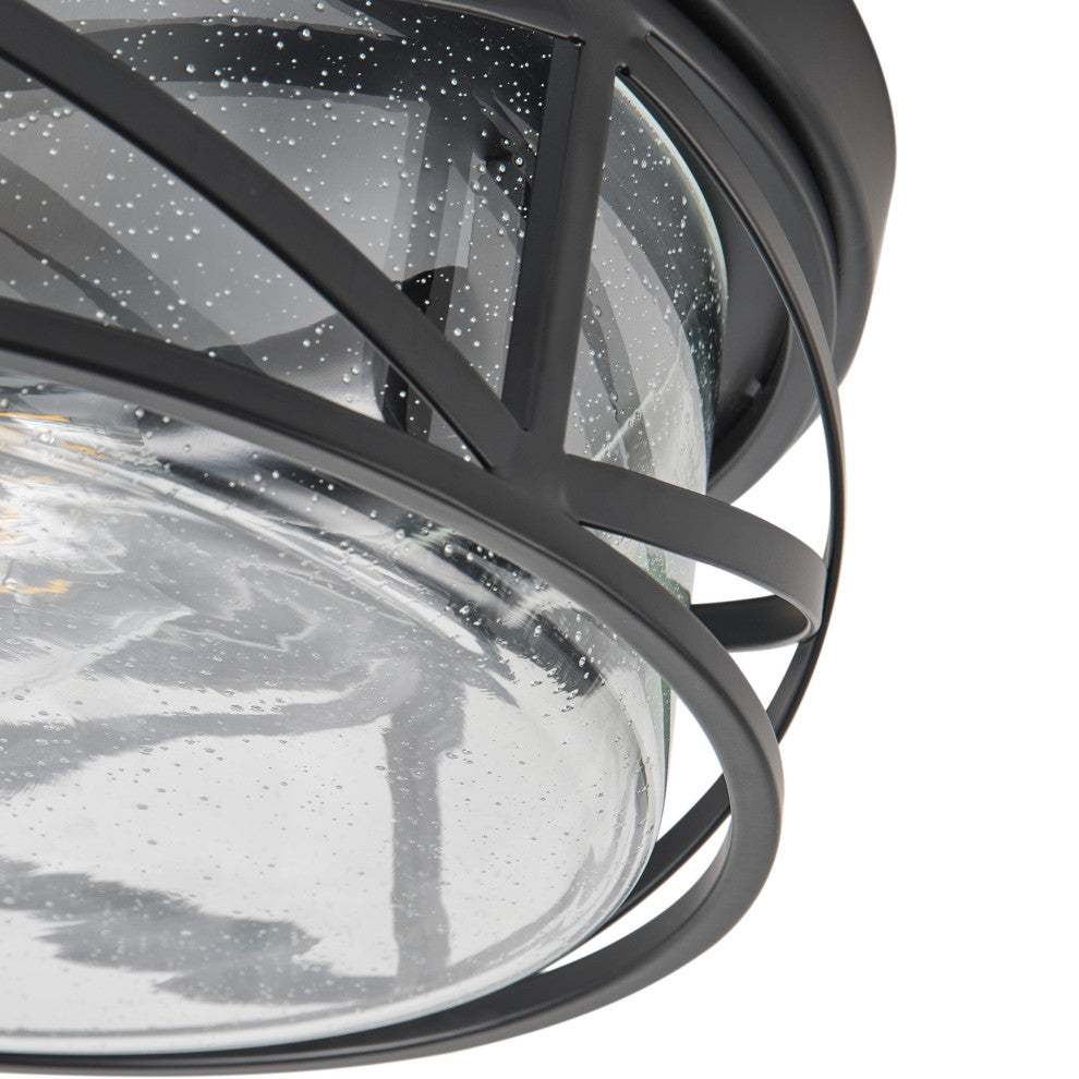 Farmhouse 2-Light Flush Mount Close to Ceiling Light with Seeded Glass Shade