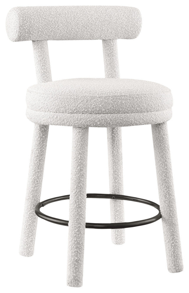 Parlor Black Boucle Fabric Stool, Set of 2, Cream