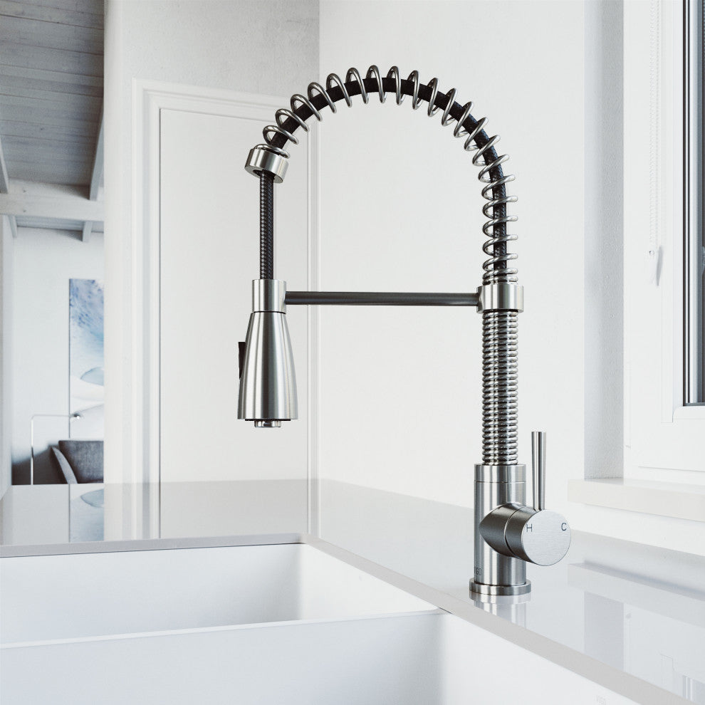 VIGO Brant 19" H Single Handle Pull-Down Sprayer Kitchen Faucet, Stainless Steel, Without Extras