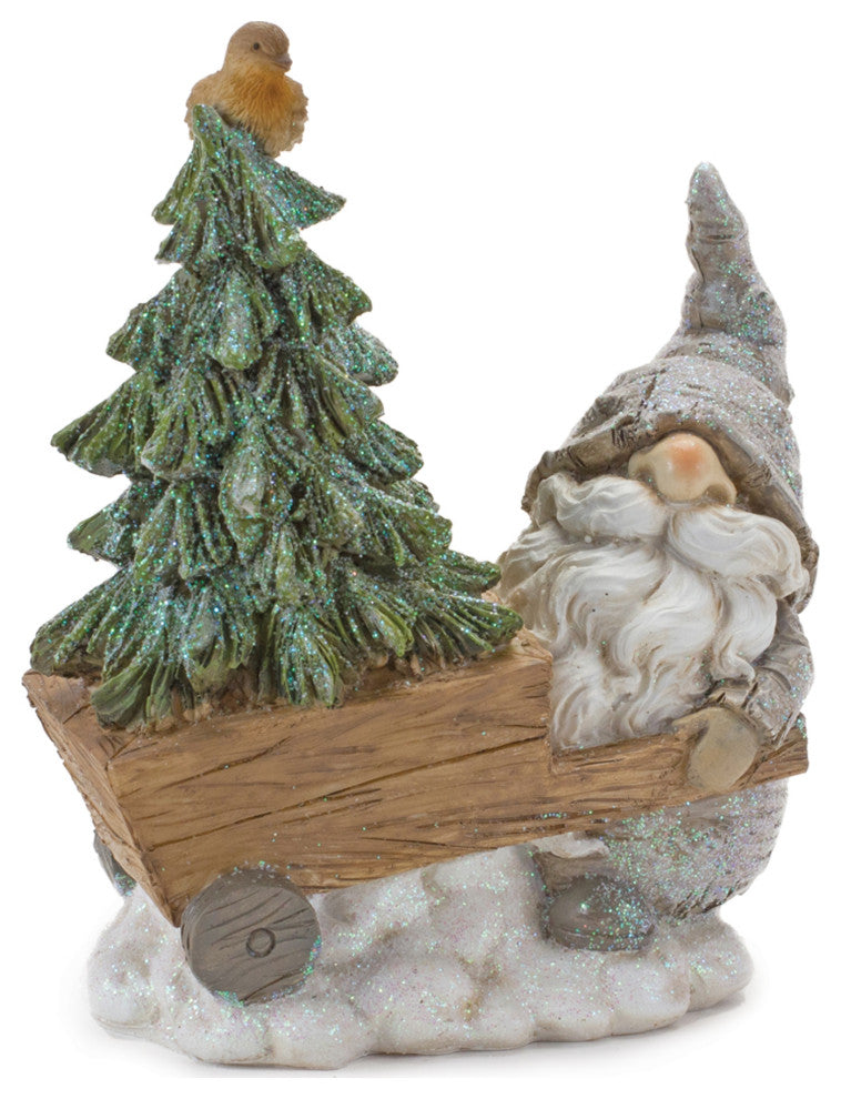 Pine Tree Trunk Gnome With Woodland Animals, 2-Piece Set