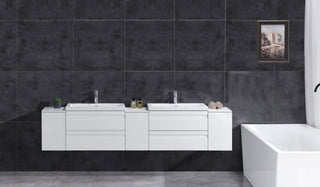 Wall-Mount White Vanity Set - Two Sink Bases Three 12 Side Bases, 96"