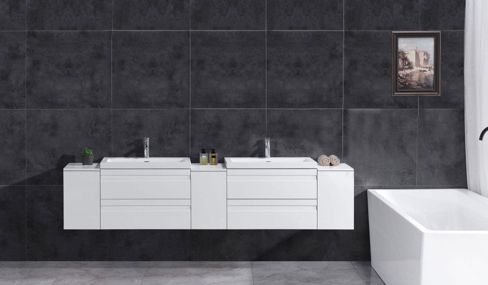 Wall-Mount White Vanity Set - Two Sink Bases Three 12 Side Bases, 96"