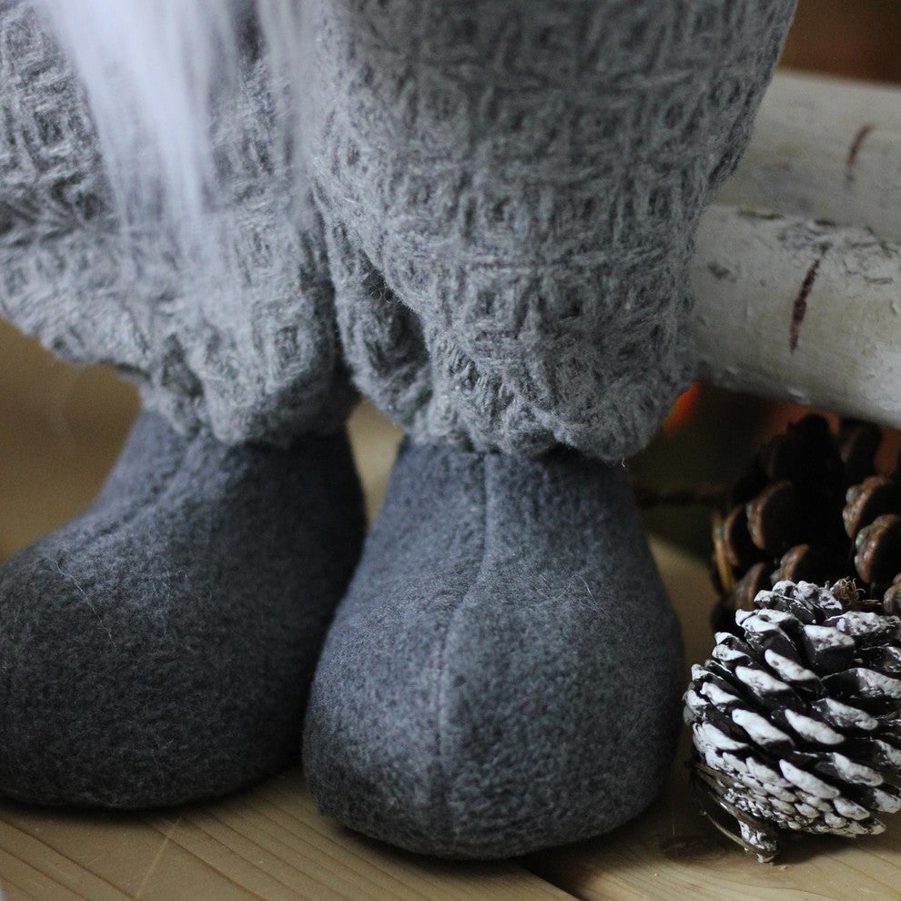 27" Winter's Beauty Grey and White Gnome Cloth Button Nose Table Top Decoration