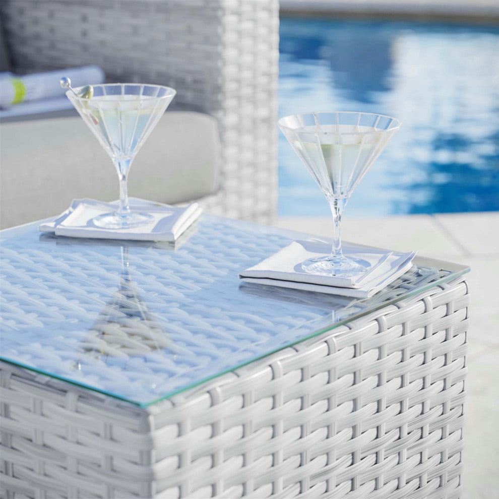 Lounge Side Table, Square, Rattan, Wicker, Gray, Modern, Outdoor Patio Cafe