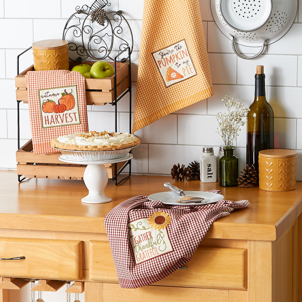Assorted Autumn Gingham Embellished Dishtowel (Set of 3)