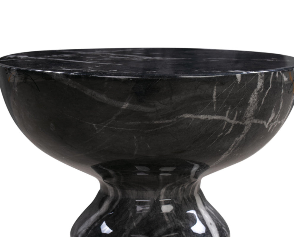 Rue Concrete With Marble Finish Side Table, Black
