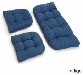 U-Shaped Microsuede Tufted Settee Cushion Set, Set of 3, Indigo