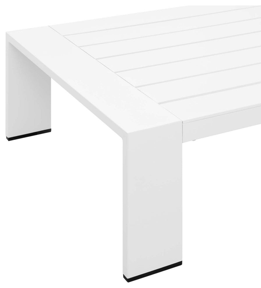 Lounge Sectional Sofa Chair Table Set, White, Aluminum, Modern, Outdoor Patio
