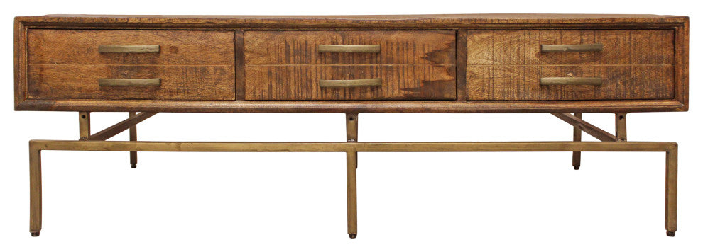 Goldbust Cocktail Table 6 Drawer on a Brass Finished Metal Stand