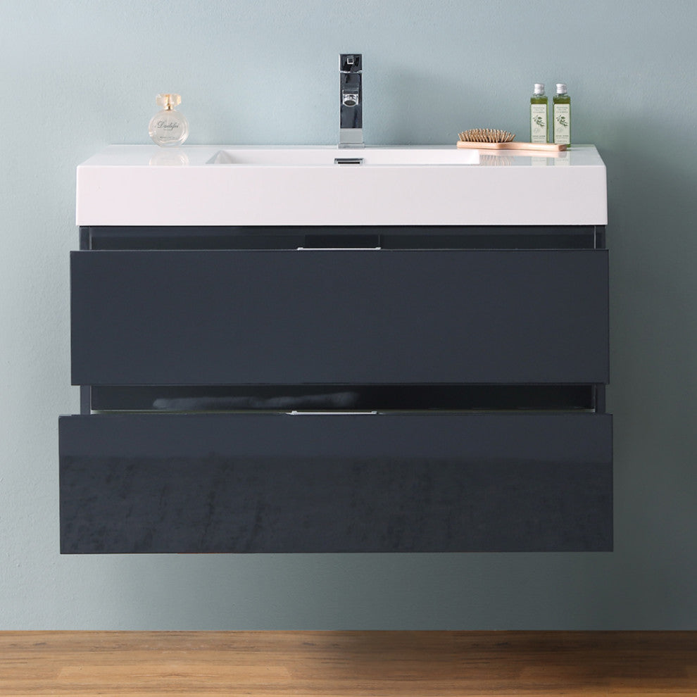 Valencia Wall Hung Bathroom Vanity, Dark Slate Gray, 36"