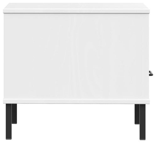 vidaXL Bedside Table Nightstand with Metal Legs White Solid Wood Pine OSLO