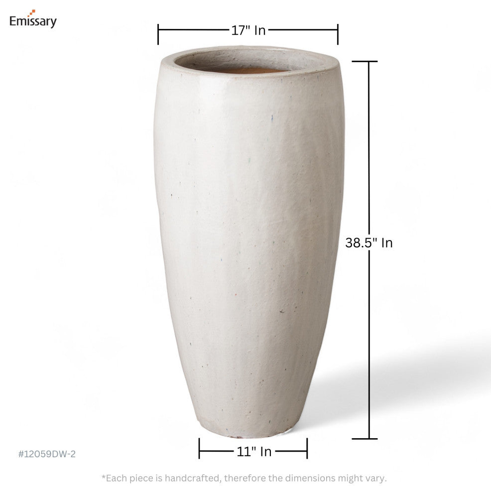 38.5" Round Tall Jar, Distressed White Glaze