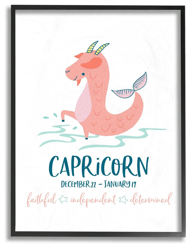 The Kids Room Fun Modern Zodiac Capricorn Goat Fish Framed Giclee Art, 11"x14"