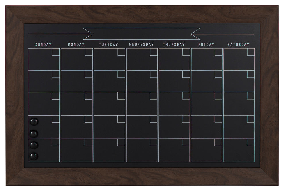 Beatrice Rustic Brown Framed Magnetic Chalkboard Calendar, Walnut Brown, 18x27
