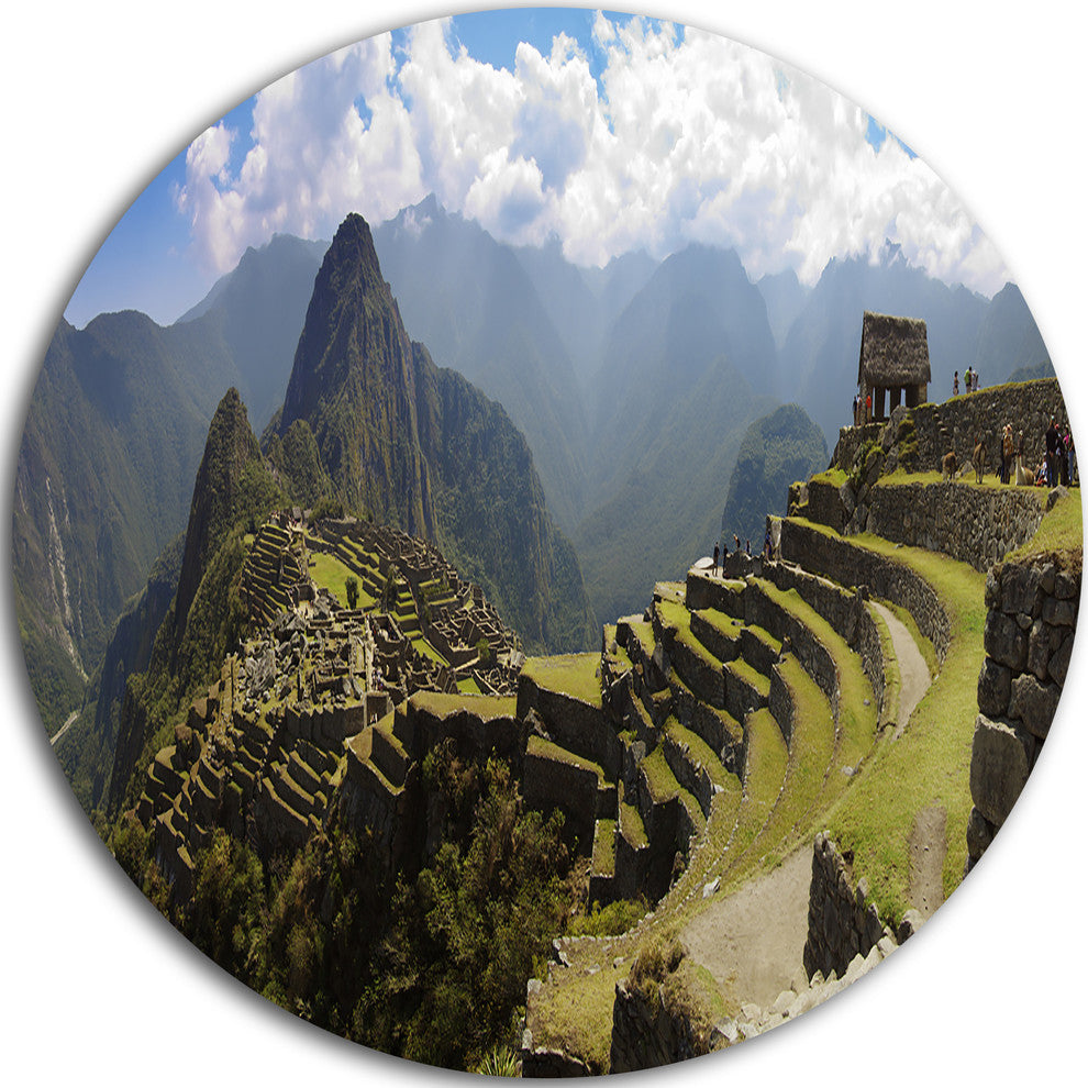 Machu Picchu Panorama, Landscape Photo Round Metal Wall Art, 36"