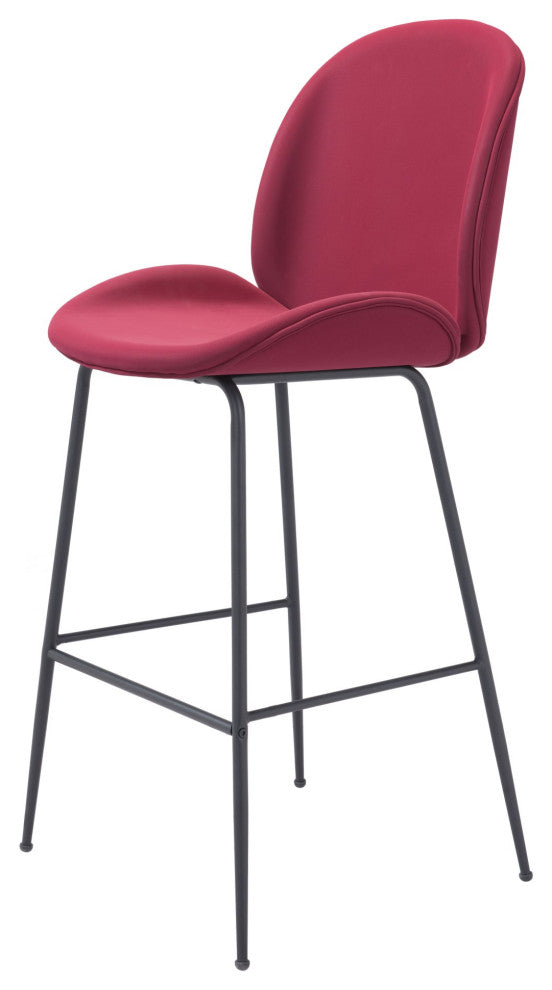 Bar Stool Chair Barstool, Steel Metal, Fabric, Red, Black, Kitchen Cafe Bistro