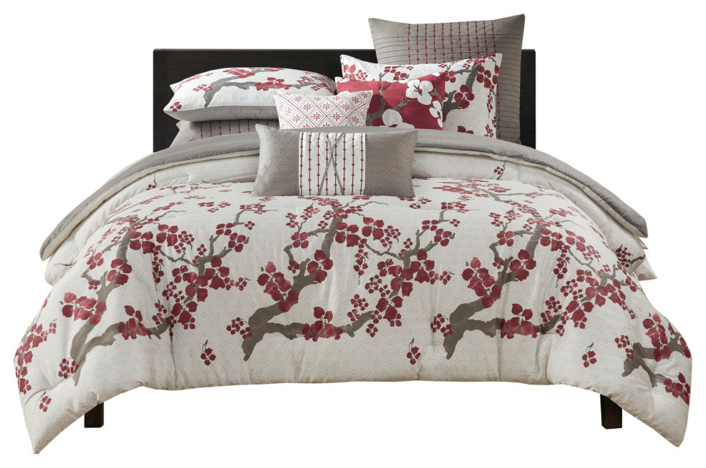 N Natori Sateen Printed Comforter Set, Queen