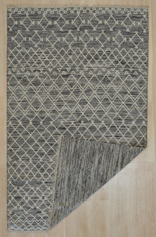 EORC Black Handwoven Wool Punja Kilim Rug 2' x 6'