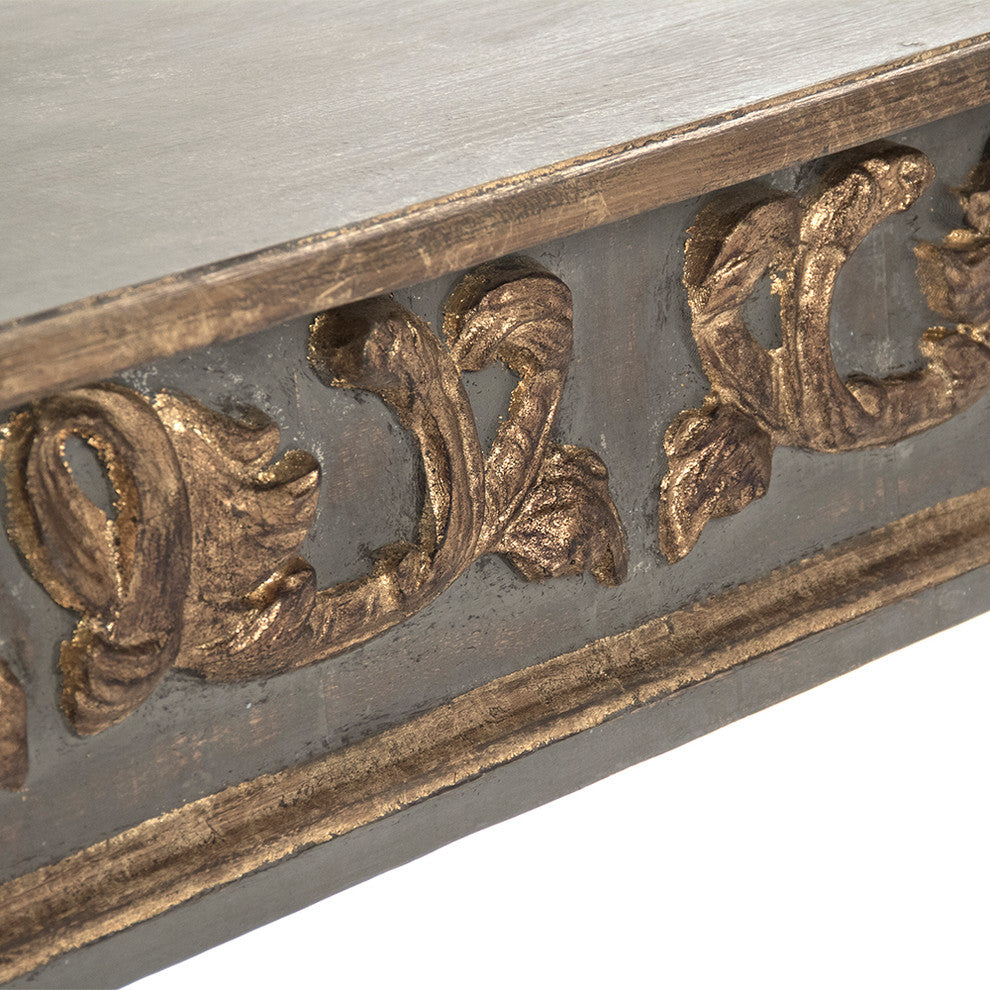Adrian Table, Olive Gray, Gold Leaf Details