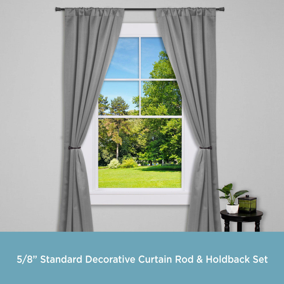 Kenney Trumpet 5/8 Decorative Curtain Rod & Holdback Set, Black, 84-120