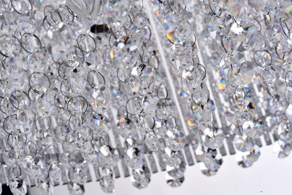 Pamina 4-Light Chrome Tubes Drum Shade Chandelier With Hanging Crystals Glam