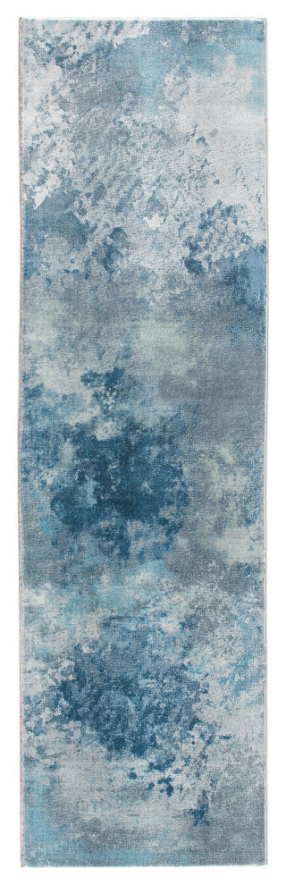 2"x7" Blue White Abstract Sky Runner Rug