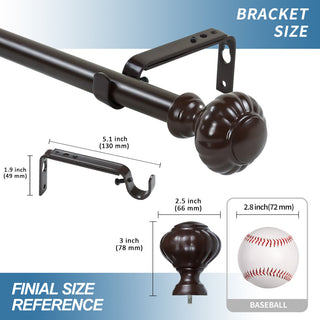 1" Doorknob Drapery Curtain Rod, Bronze, 28"-48"