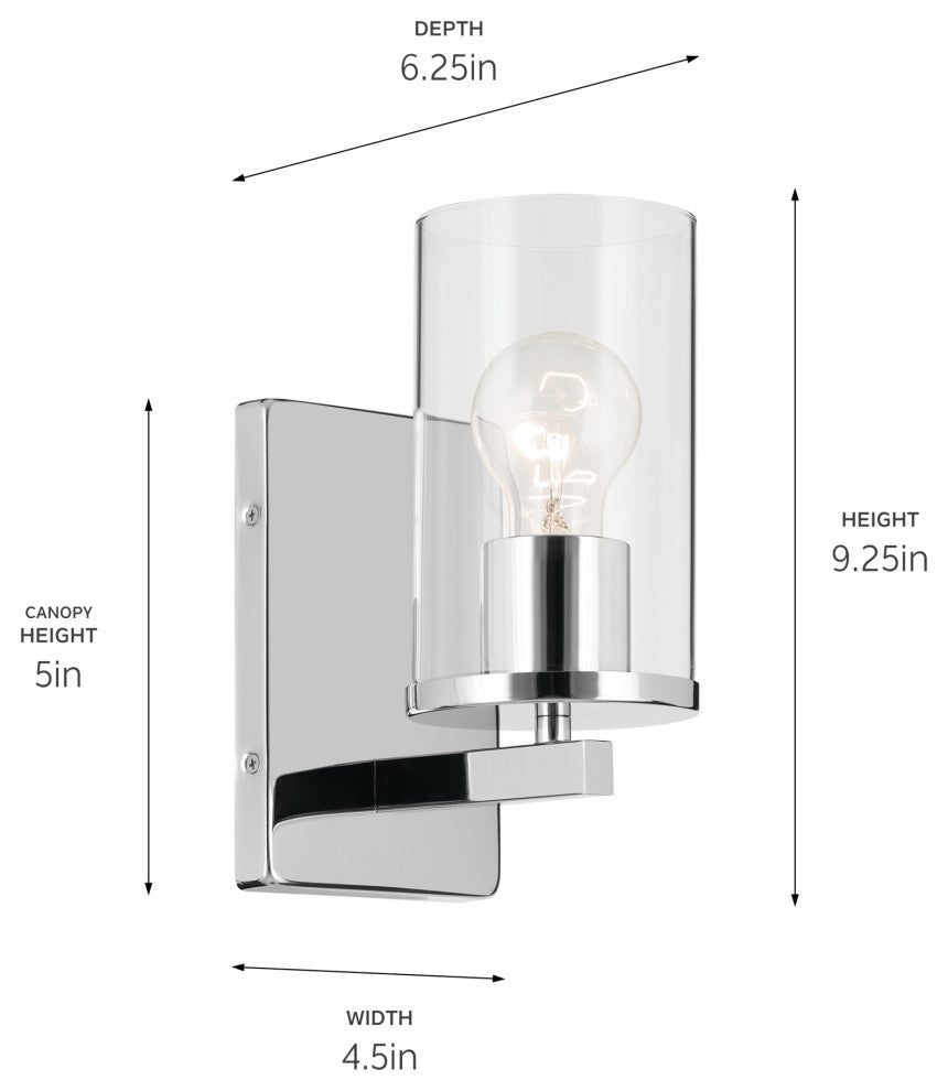 Crosby 4.5" 1-Light Wall Sconce With Clear Glass, Chrome
