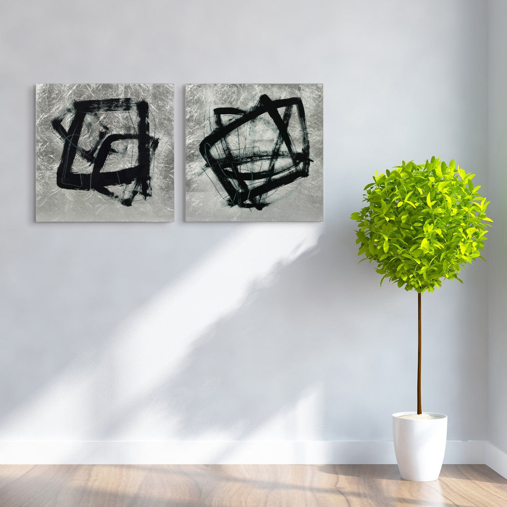 Tessellation Abstract Wall Art Print Tempered Glass With Silver Leaf Set of 2