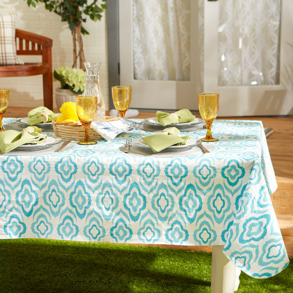 Blue Ikat Vinyl Tablecloth 60x102