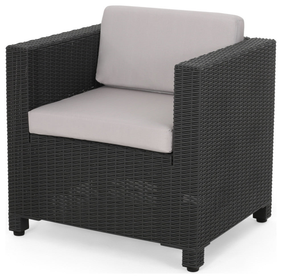 Dottie Outdoor Wicker Print  2 Seater Chat Set With Ottomans, Dark Gray/Gray