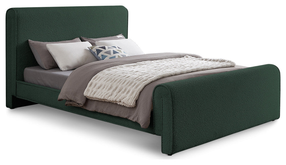 Stylus Black Boucle Fabric Full Bed, Green, Queen