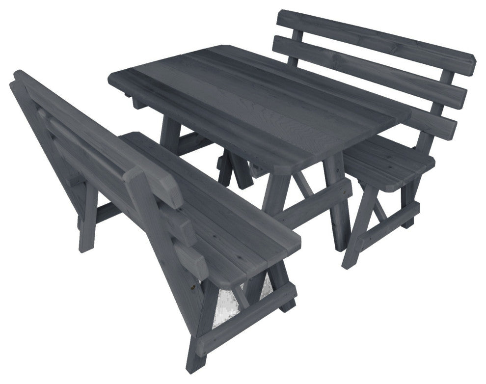 Cedar Picnic Table with 2 Backed Benches, Charcoal Stain, 4 Foot