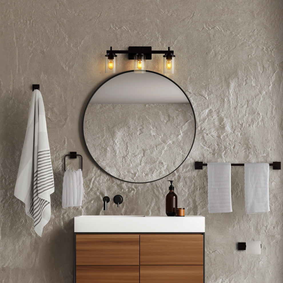 3-Light Industrial Vanity Light With Bathroom Hardware Accessory Set, 5-Piece