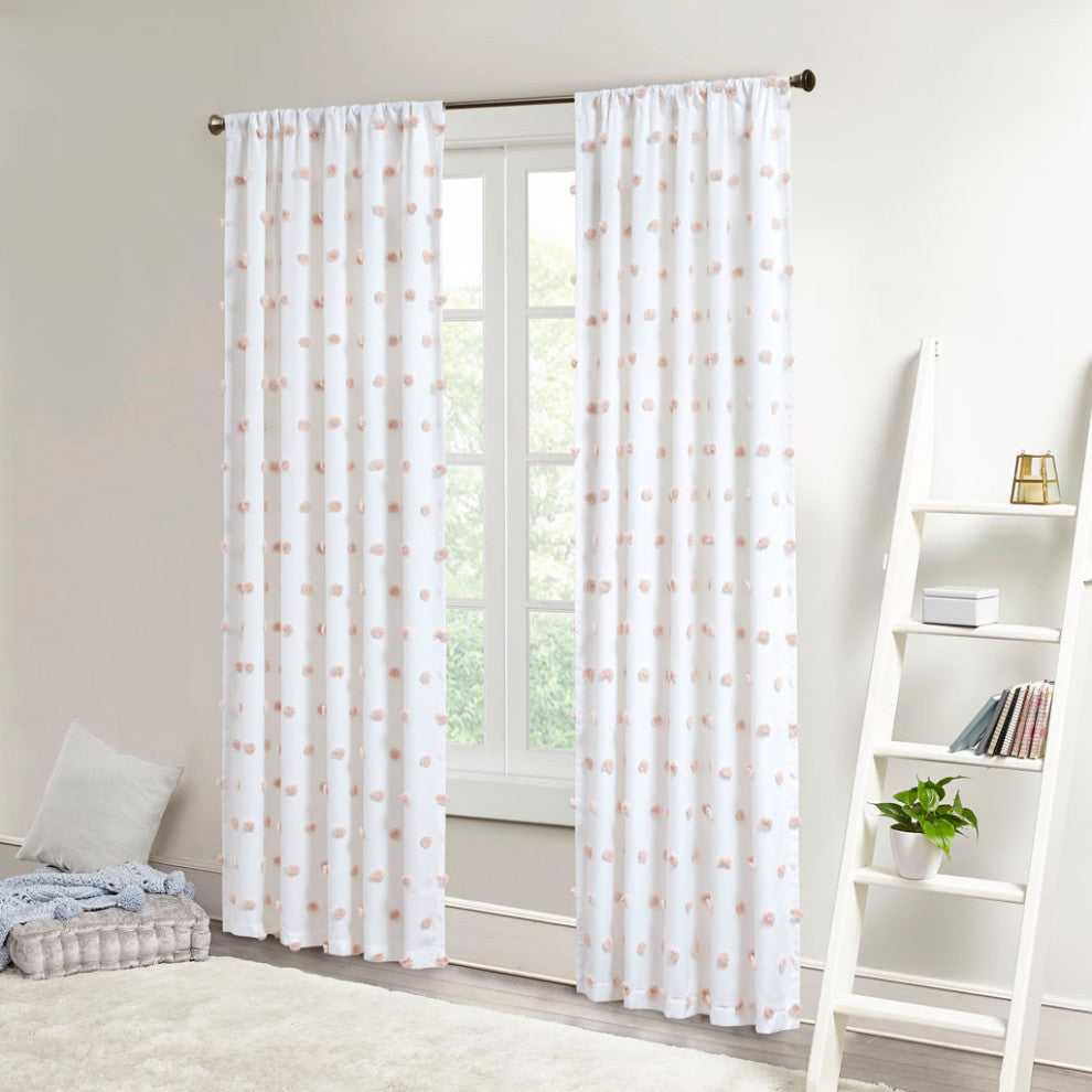 Intelligent Design Sophie Casual Pom-Pom Window Panel, Blush, 50x63"