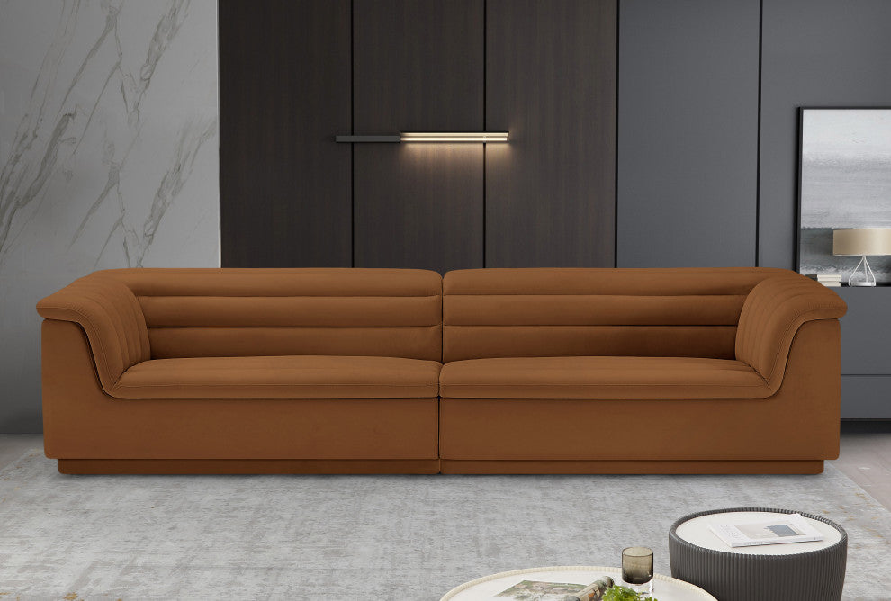 Cascade Upholstered Modular Sofa, Saddle, Velvet, Straight Sofa