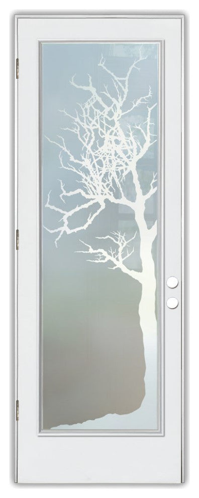 Front Door - Winter Tree - Fiberglass Smooth - 36" x 80" - Knob on Right -...