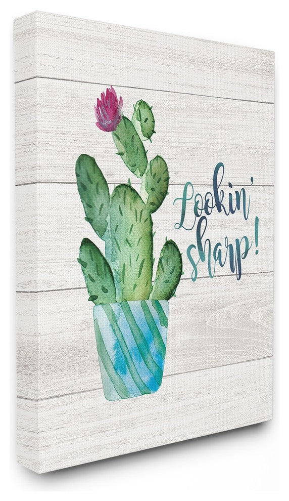 Looking Sharp Cactus Succulent Watercolor Stretched Canvas Wall Art, 16"x20"