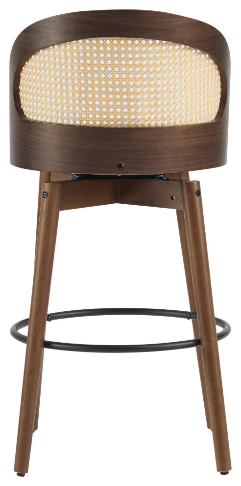 Crystal Rattan Backrest Cushioned Barstools, Set of 2, Dark Walnut/Black