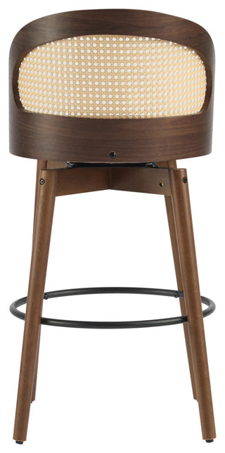 Crystal Rattan Backrest Cushioned Barstools, Set of 2, Dark Walnut/Black