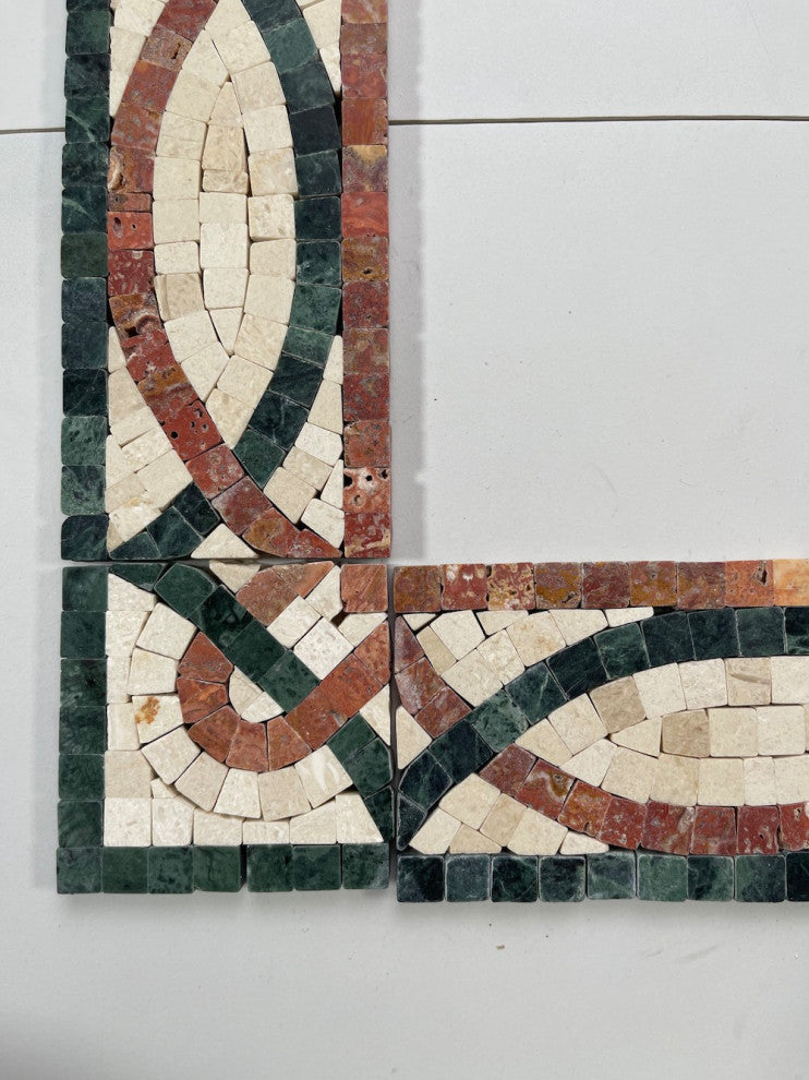 Asterales Red 2.8x2.8 Marble Mosaic Border Corner Tile Polished, 1 piece