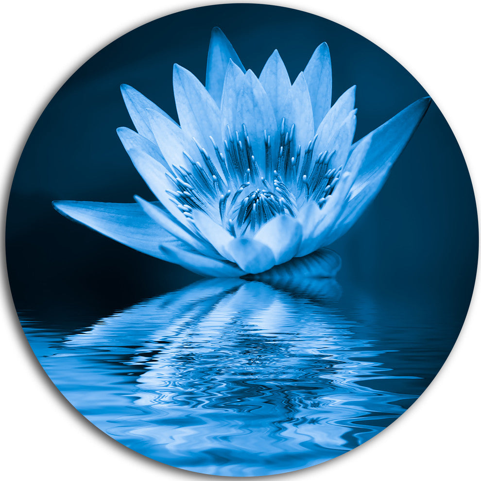 Blue Water Lily, Floral Digital Art Round Wall Art, 11"