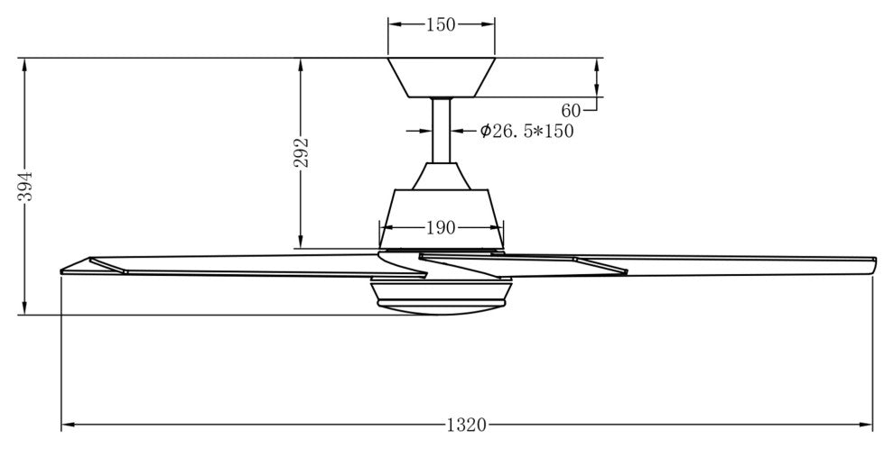 52-inch Modern 5-blade Black Ceiling Fan with Light