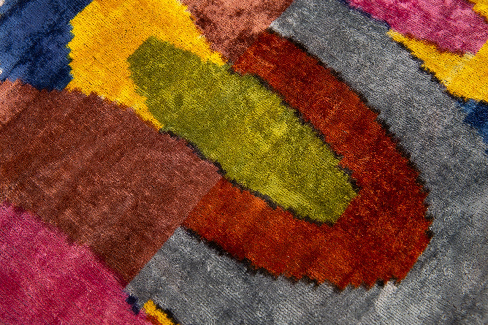 Handmade Silk Velvet Pillow 16x24, Down Feather Insert, Colorful Abstract