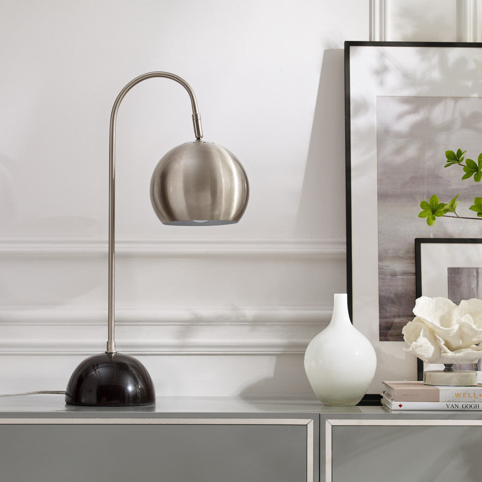 Inspired Home Harlynn Table Lamp, Marble Stone Base, Stainless Steel